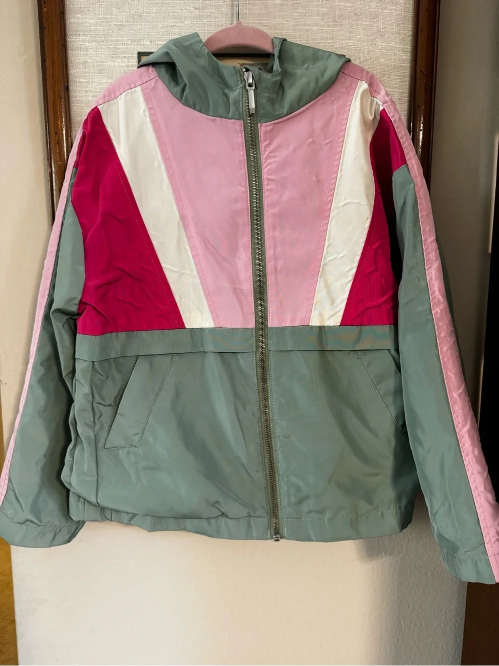 Gymboree Colorblock Hooded Puffer Jacket - Sage, Pinks & White